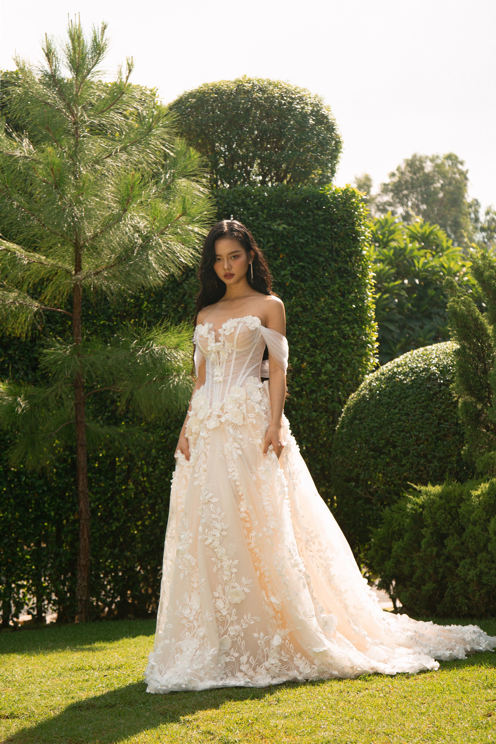 Cottagecore Aline Wedding Dress 3D Floral Basque Waistline |Mazal gown Cottagecore Aline Wedding Dress 3D Floral Basque Waistline |Mazal gown