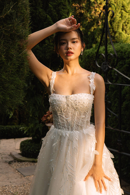 pearl corset wedding dresses A-Line Pearl-Embroidered Lace Corset Wedding Dress