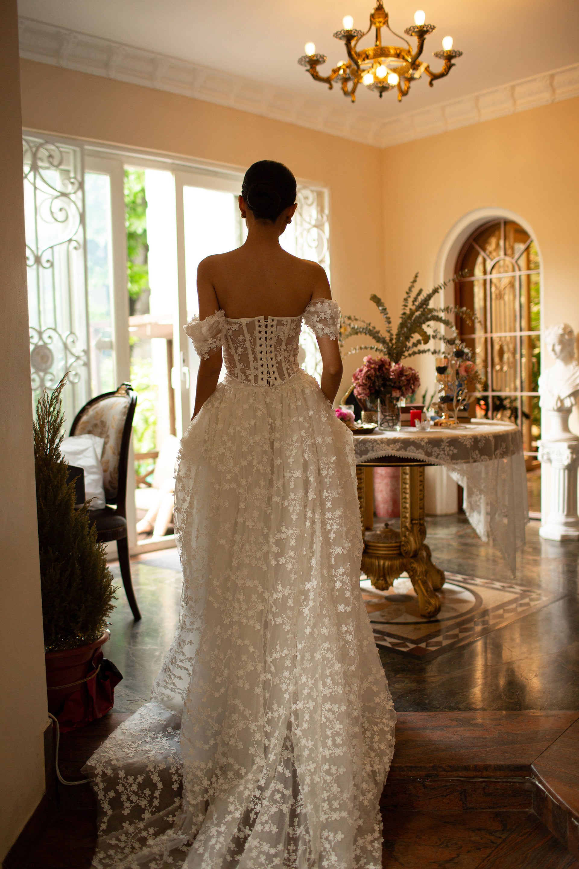 lace on lace wedding dress TR12024 Modest Lace Wedding Dress Short Sleeve